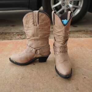 Shyanne Tanya Slouch Harness Cowboy Boots Tan Leather Western Cowgirl Women’s 6